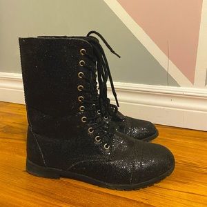 Sparkly Lace Up Heel Boots